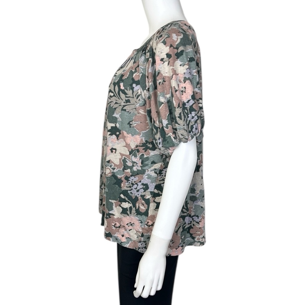 Anthropologie Maeve Linen Puff Sleeved Top in Green Floral - XL - Picture 7 of 11